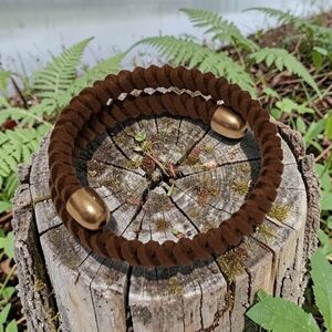 New Braided Brown Leather Bracelet with Gold Accents